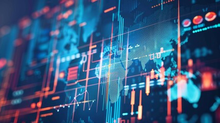 A computer screen with a map of the world and a lot of lines and numbers