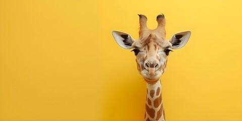 Obraz premium Charming Cartoon Giraffe with a Long Neck Vibrant Colors and a Friendly Smile. Concept Cartoon Giraffe, Long Neck, Vibrant Colors, Friendly Smile