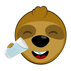 vector illustration face bear sloth character animal cartoon, drinking a glass of water beverage