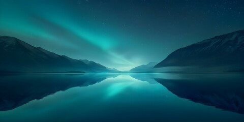 Fototapeta premium Fjord with Northern Lights Flat Design and Watercolor Theme. Concept Fjords, Northern Lights, Flat Design, Watercolor Theme