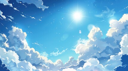 Sunny blue sky with clouds and space