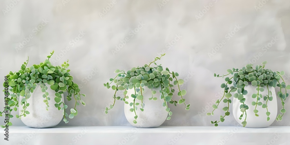 Poster string of pearls and string of hearts plants depicted in watercolor paintings. concept string of pea
