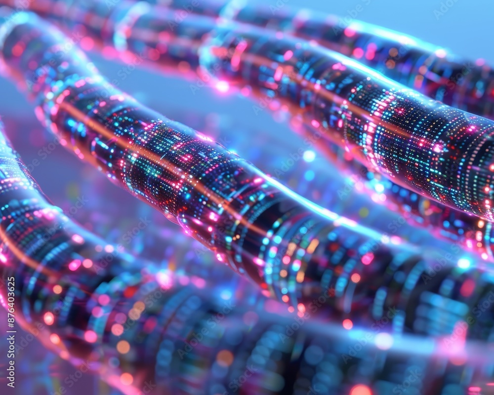 Poster illuminated data cables transferring information in the background for optimal search relevance