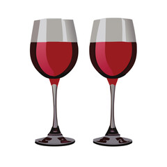 Illustration of Wine Glasses Filled with Red Wine