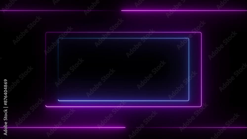 Poster abstract glowing neon rectangle frame animation. animated neon glowing frame background.