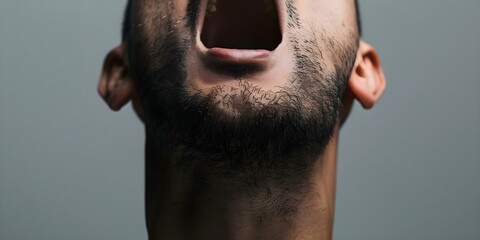 Obraz premium Throat feels raw irritated and painful making swallowing or speaking difficult. Concept Sore Throat, Irritated Throat, Difficulty Swallowing, Painful Speaking, Throat Inflammation