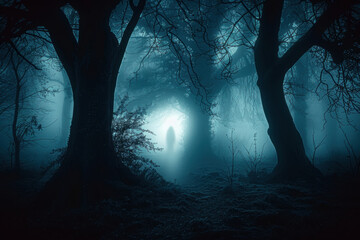 Obraz premium dark misty forest panorama fantasy halloween landscape 