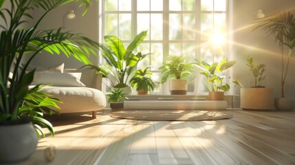 Cozy living room with modern furniture and plants light color design generative ai
