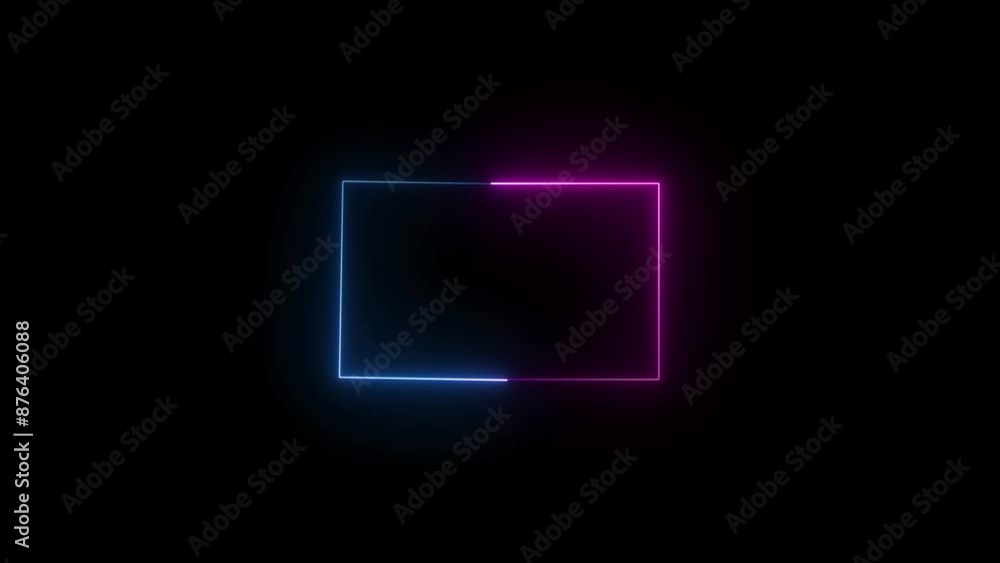 Aufkleber glowing neon strings frame. abstract beautiful saber neon light rectangle loafing rotation animation