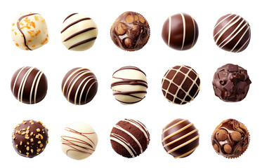 Collection set of chocolate truffles, pralines isolated on transparent background, png