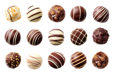 Collection set of chocolate truffles, pralines isolated on transparent background, png