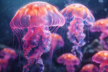 Naklejka premium Vibrant jellyfish - Generative AI