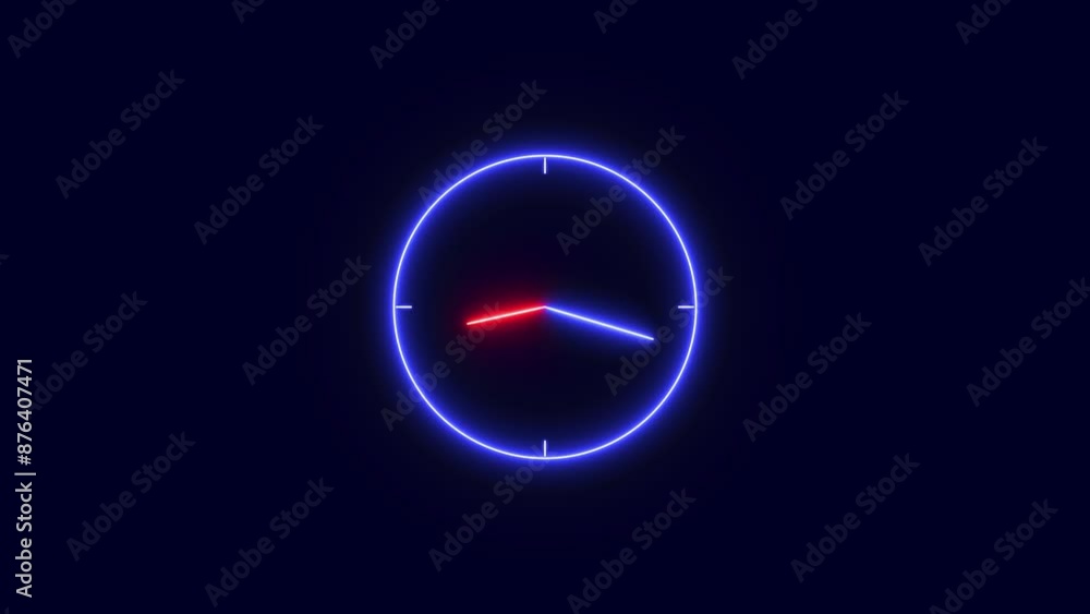 Poster analog glowing clock animation. clock icon neon light 24 hour day fast speed.