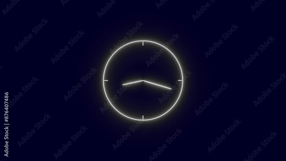 Poster analog glowing clock animation. clock icon neon light 24 hour day fast speed.