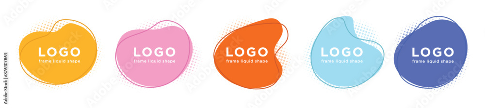 Poster blob liquid shapes colorful halftone circle logo design template isolated