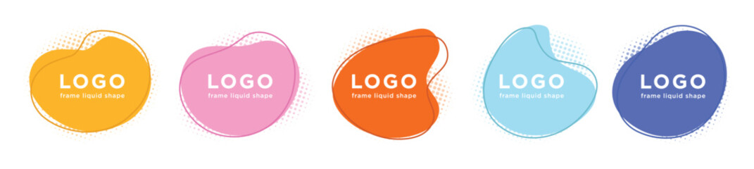 Blob liquid shapes colorful halftone circle logo design template isolated
