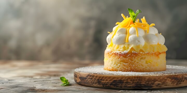 Bakery Background Yellow Cake with Cheese and Cream Topping. Concept Bakery, Yellow Cake, Cheese Topping, Cream Topping, Background
