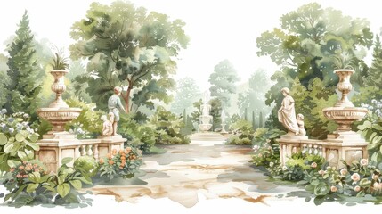 Renaissance Garden A playful scene of children exploring a beautifully manicured Renaissance garden