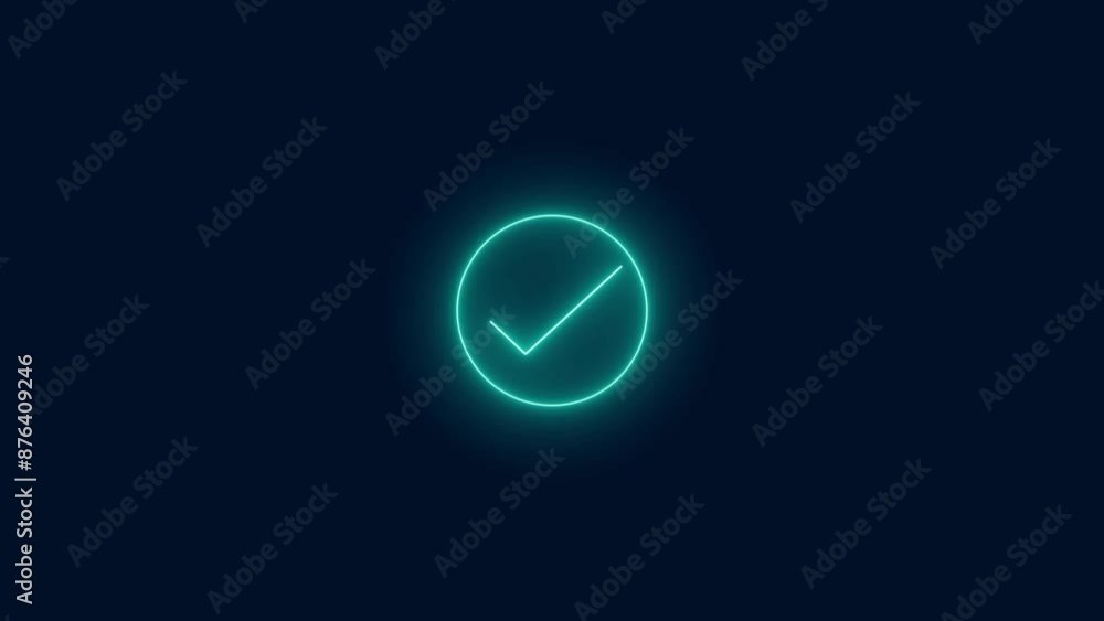Aufkleber checkmark inside a circle animated. glowing neon line check mark icon animation.