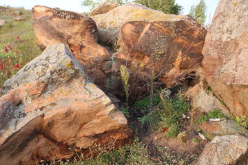 Sacred stones in the area of the village of Krasnogorye. Tula region, Russia