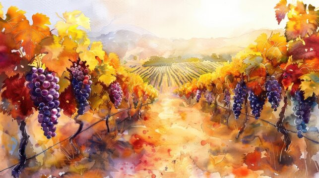 An elated vibrant vineyard in the height of harvest