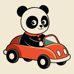 vintage cut baby panda in the car