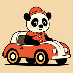 vintage cut baby panda in the car