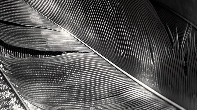 The intricate patterns and lines of a feather are captured in stunning monochrome tones. Black and white art