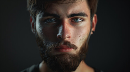 Obraz premium A realistic-looking, machine learning-generated picture of a young man sporting a beard