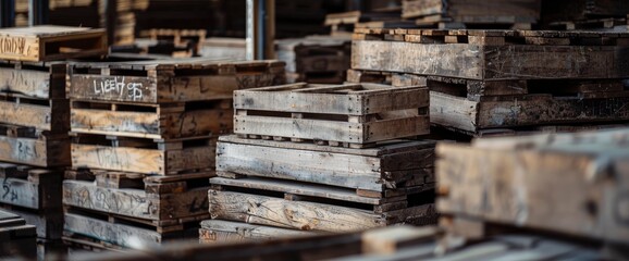 Stacks Of Old Wooden Crates Are Recycled And Available For Sale