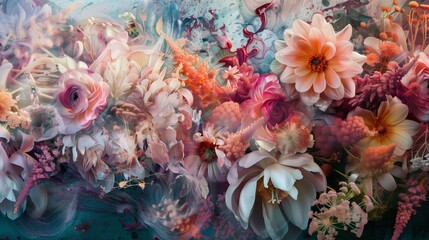 A floral art piece blending realistic and abstract elements to captivate imagination and evoke timeless beauty.