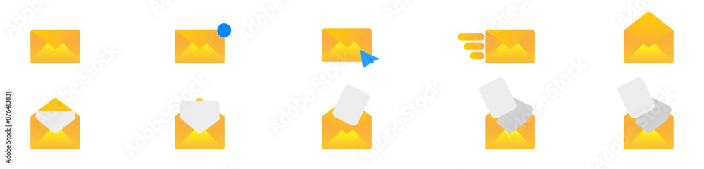 Aufkleber 3d orange postal envelope icon set with new message marker isolated on gray background. email notifi