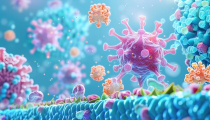 Innovative Artistic Representation of Cell Membrane with Receptors and Signal Transduction Concept.
