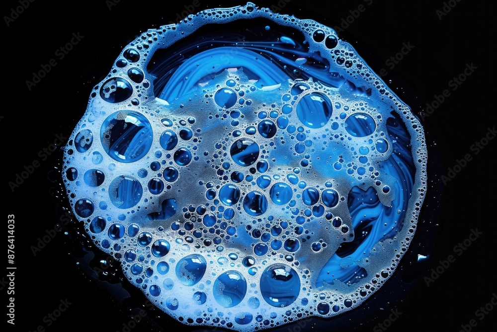 Poster close-up of a bowl of water with soap bubbles floating on the surface