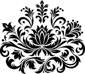 decorative Floral design Silhouette Motif Pattern, Flower design elements silhouette pattern black and white, decorative Botanical Flourish Silhouette pattern illustration