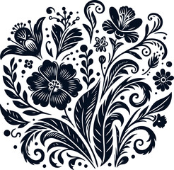 decorative Floral design Silhouette Motif Pattern, Flower design elements silhouette pattern black and white, decorative Botanical Flourish Silhouette pattern illustration