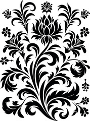 decorative Floral design Silhouette Motif Pattern, Flower design elements silhouette pattern black and white, decorative Botanical Flourish Silhouette pattern illustration