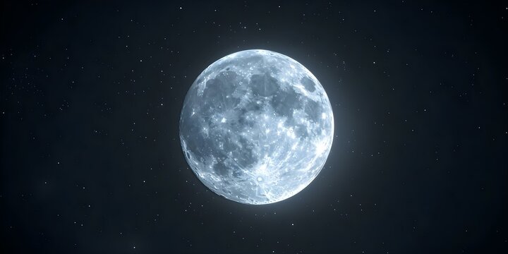 3D looped image of a shining moon in the night sky. Concept Space, Moon, Night sky, 3D art, Looping animation