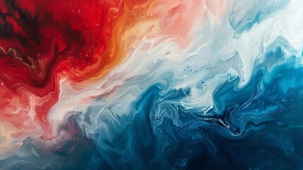 Abstract Red, White, and Blue Swirling Paint