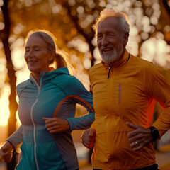 Fototapeta premium elderly couple jogging in the park