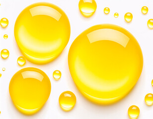 A collection of yellow circle liquid droplets with a white background