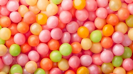 Obraz premium A colorful background filled with round candies in shades of pink, orange, yellow, and green.