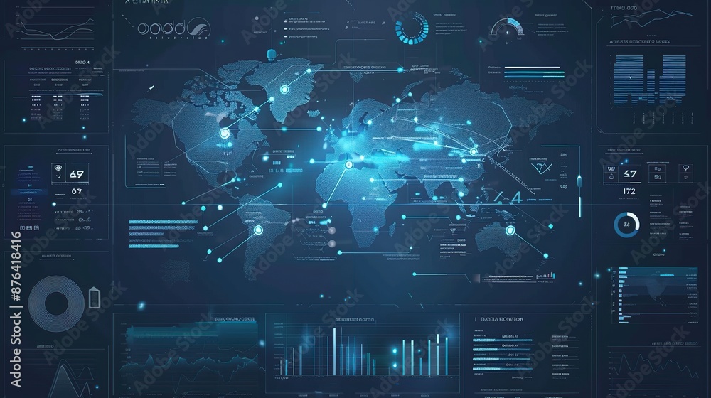 Poster futuristic digital world map technology interface