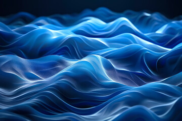 Fototapeta premium Abstract digital illustration of dynamic waves of different shades of blue on a deep black background