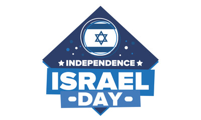 Israel Independence Day. National holiday, celebrated annual. Israel flag. Star of David, jewish symbol. Patriotic sign and elements. Poster, card, banner and background. Vector illustration