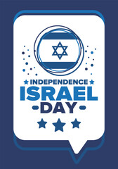 Israel Independence Day. National holiday, celebrated annual. Israel flag. Star of David, jewish symbol. Patriotic sign and elements. Poster, card, banner and background. Vector illustration