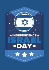 Israel Independence Day. National holiday, celebrated annual. Israel flag. Star of David, jewish symbol. Patriotic sign and elements. Poster, card, banner and background. Vector illustration