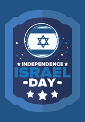 Israel Independence Day. National holiday, celebrated annual. Israel flag. Star of David, jewish symbol. Patriotic sign and elements. Poster, card, banner and background. Vector illustration