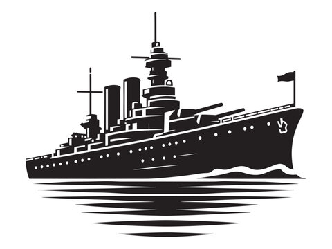 black battleship sailing on water clip art preview