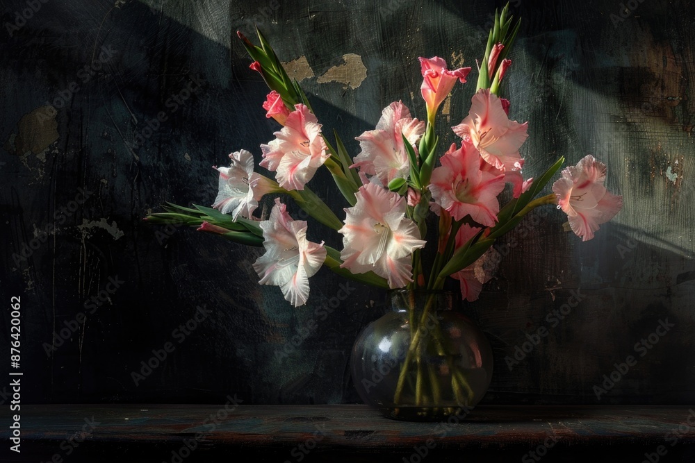 Canvas Prints A still life image of a vase filled with pink and white flowers